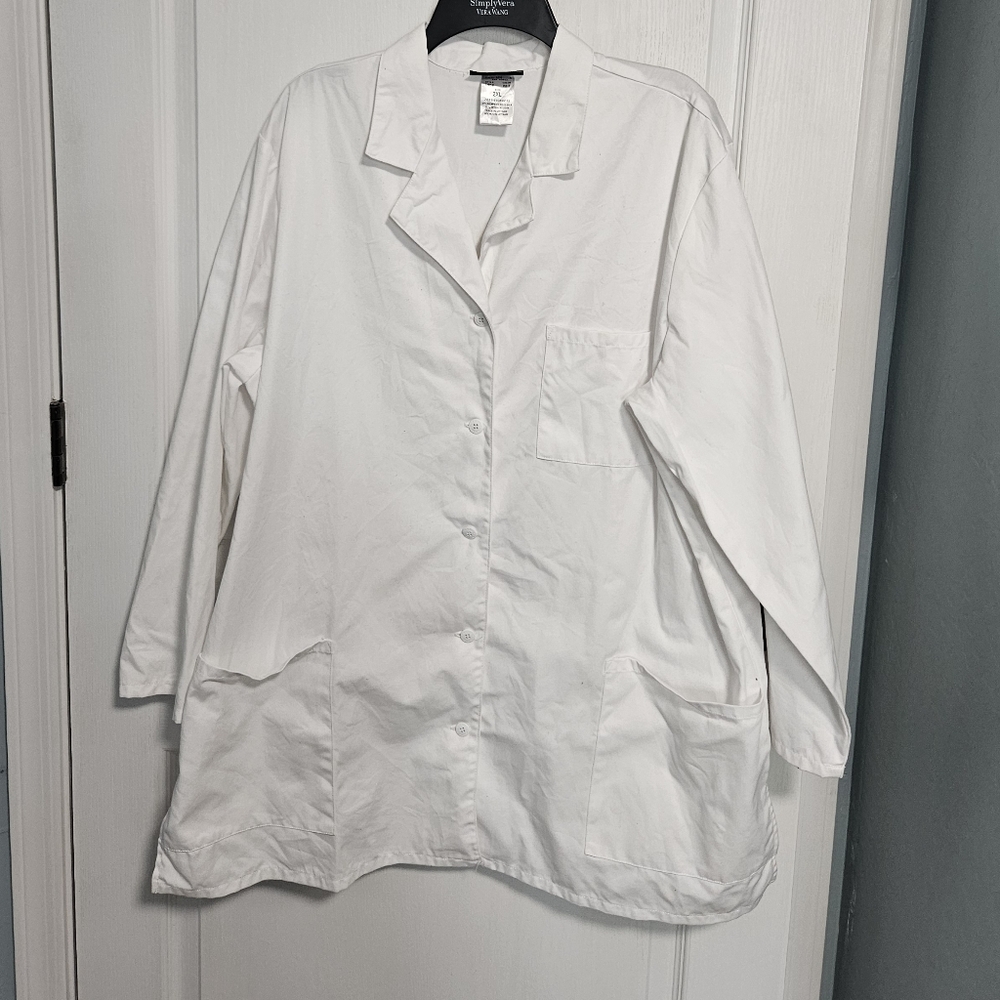Cherokee Workwear Collared Lab Coat Scrub Jacket White Pockets Womens Plus 2XL
